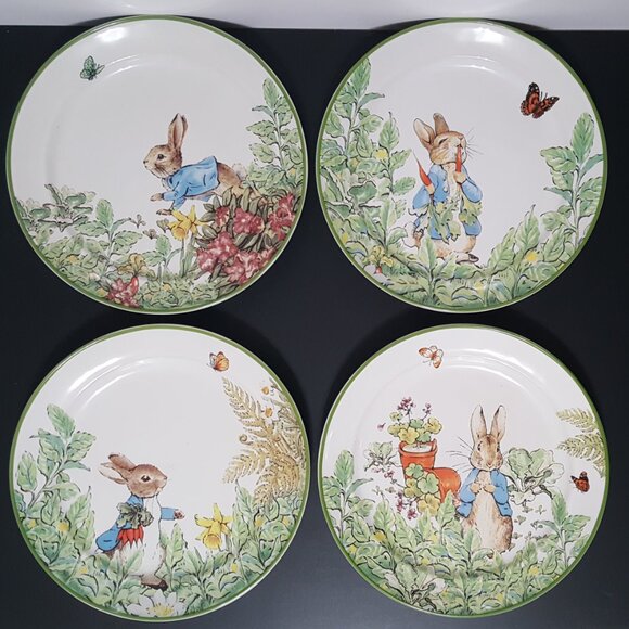 NEW RARE Pottery Barn Set of 4 Beatrix Potter Peter Rabbit Salad Plates NIB - Picture 3 of 10